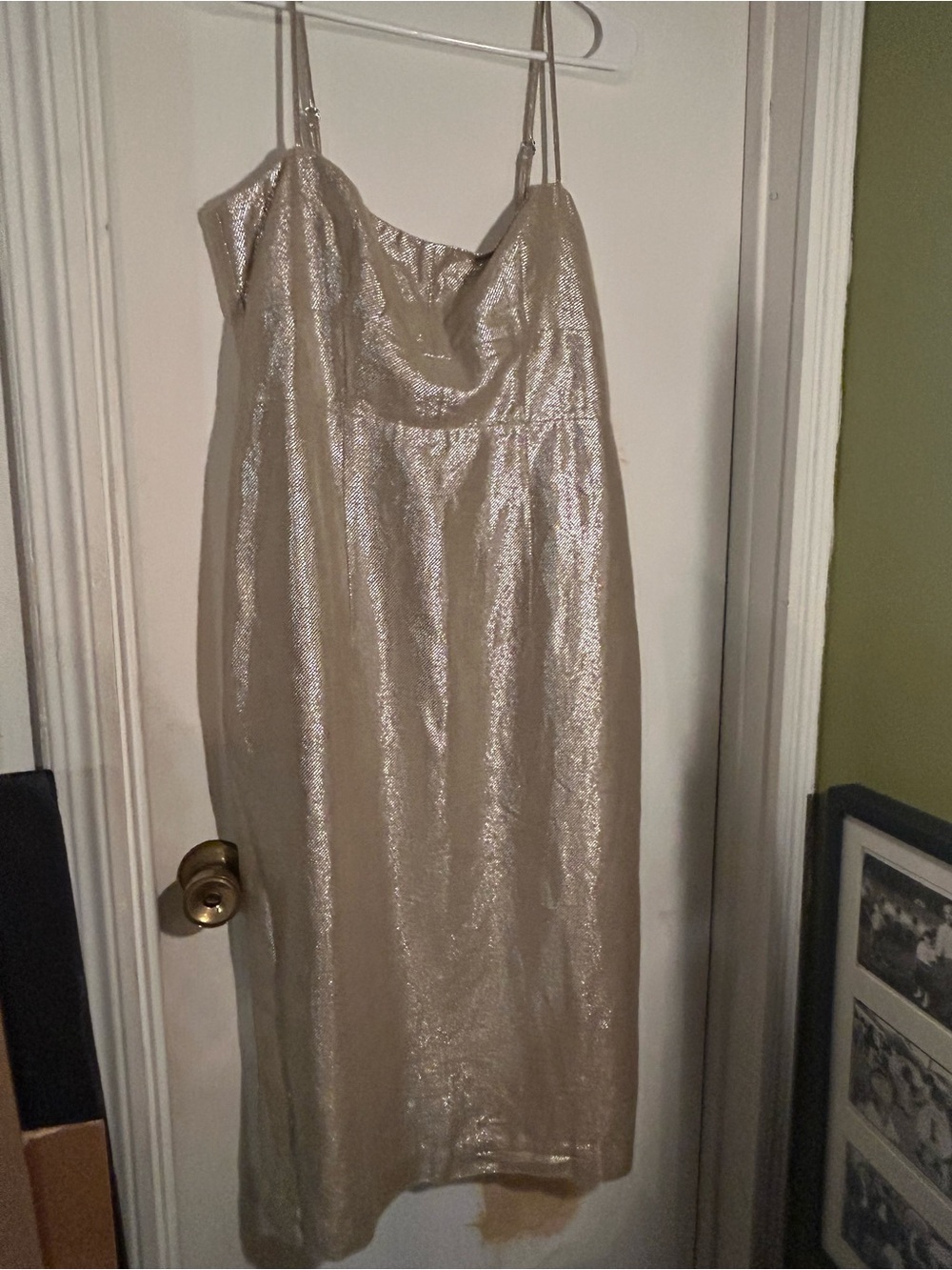 J. Crew Metallic Cream Slip Midi Dress